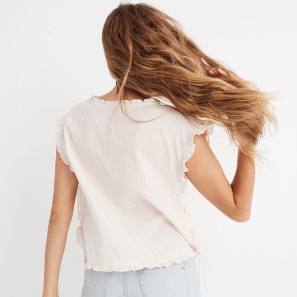 Madewell Ruffled Side-Tie Top in Pink Stripe - Picture 6 of 7